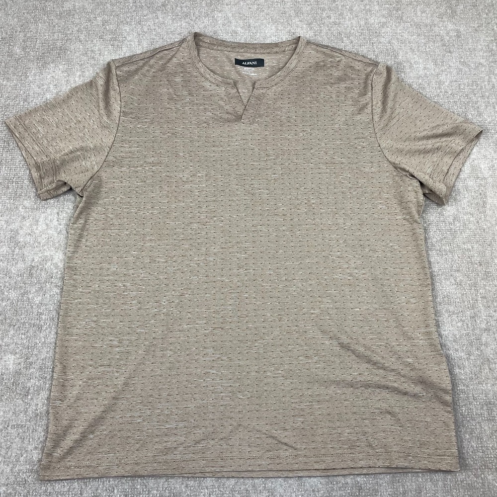 Alfani T Shirt Men Large Brown Textured Stretch Short Sleeve Split V Neck Casual